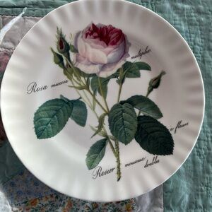 Two Roy Kirkham Redoute Rose Plates, one is indented like a saucer
